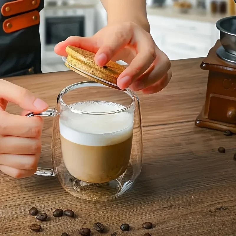 4pcs Set 350ml/11.84oz, With Lid And Spoon, Double-layer Glass Coffee Cup, Insulated Glass Coffee Cup, Set Of 4 Coffee Cups, Latte Coffee Cup, Americano, Cappuccino, Tea Bag, Transparent Glass - Image 3