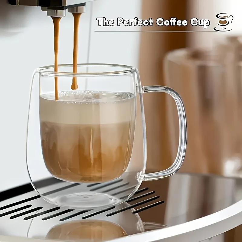 4pcs Set 350ml/11.84oz, With Lid And Spoon, Double-layer Glass Coffee Cup, Insulated Glass Coffee Cup, Set Of 4 Coffee Cups, Latte Coffee Cup, Americano, Cappuccino, Tea Bag, Transparent Glass - Image 4