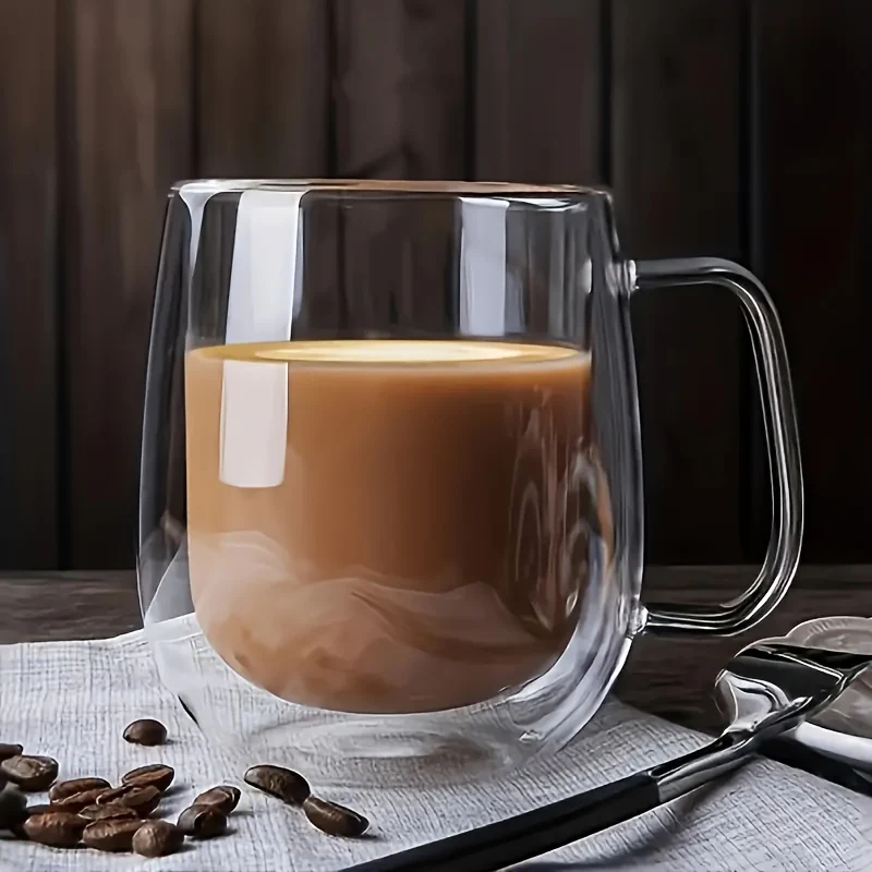 4pcs Set 350ml/11.84oz, With Lid And Spoon, Double-layer Glass Coffee Cup, Insulated Glass Coffee Cup, Set Of 4 Coffee Cups, Latte Coffee Cup, Americano, Cappuccino, Tea Bag, Transparent Glass - Image 5