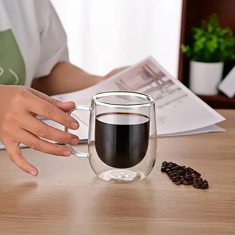 4pcs Set 350ml/11.84oz, With Lid And Spoon, Double-layer Glass Coffee Cup, Insulated Glass Coffee Cup, Set Of 4 Coffee Cups, Latte Coffee Cup, Americano, Cappuccino, Tea Bag, Transparent Glass - Image 7