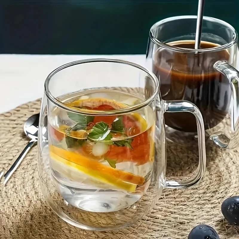 4pcs Set 350ml/11.84oz, With Lid And Spoon, Double-layer Glass Coffee Cup, Insulated Glass Coffee Cup, Set Of 4 Coffee Cups, Latte Coffee Cup, Americano, Cappuccino, Tea Bag, Transparent Glass - Image 8