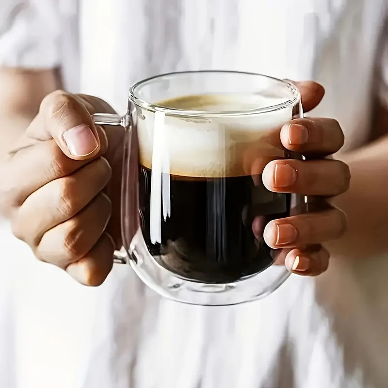 4pcs Set 350ml/11.84oz, With Lid And Spoon, Double-layer Glass Coffee Cup, Insulated Glass Coffee Cup, Set Of 4 Coffee Cups, Latte Coffee Cup, Americano, Cappuccino, Tea Bag, Transparent Glass - Image 9