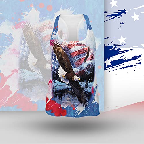 4th of July American Flag Bald Eagle Splatter All Over Womens Work Out Tank Top Multi SM - Image 3