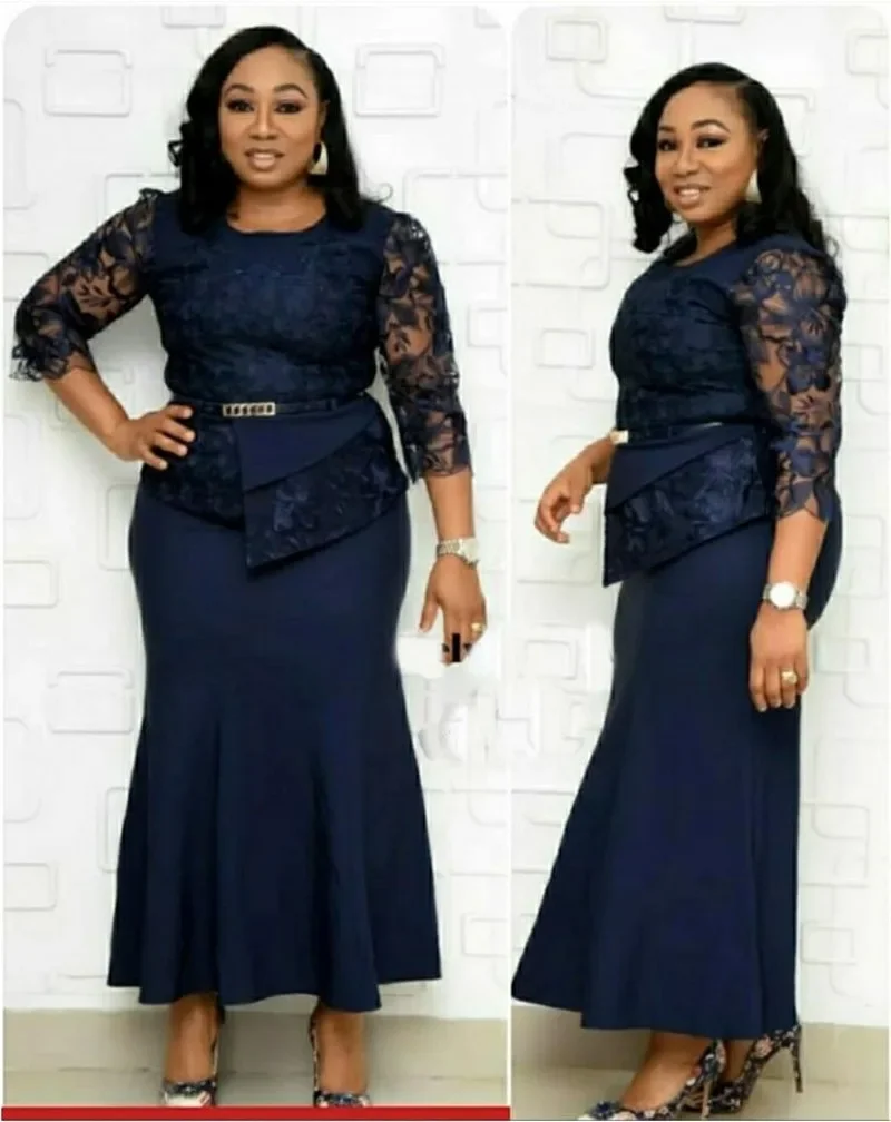 4XL 5XL Plus Size Christmas Dresses Women O Neck 3/4 Sleeve Long Maxi Dress Fashion Lace Patchwork Night Party Dress Vestidos - Image 3