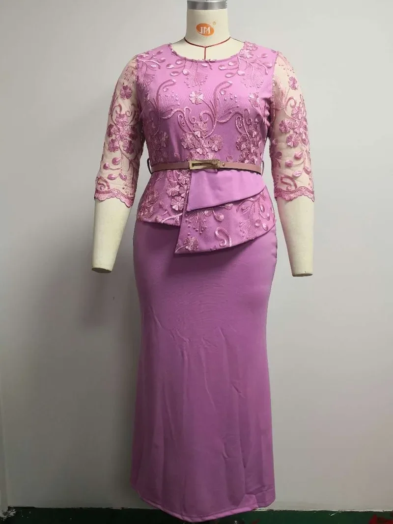 4XL 5XL Plus Size Christmas Dresses Women O Neck 3/4 Sleeve Long Maxi Dress Fashion Lace Patchwork Night Party Dress Vestidos - Image 5