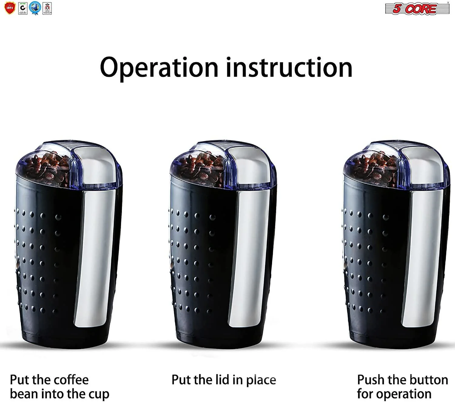 5 Core 2 Pack Coffee Grinder 5 Ounce Electric Large Portable Compact 150W Spice Grinder Perfect for Spices, Dry Herbs Grinds Course Fine Ground Beans for 12 Cups Coffee Black & Brown - Image 8