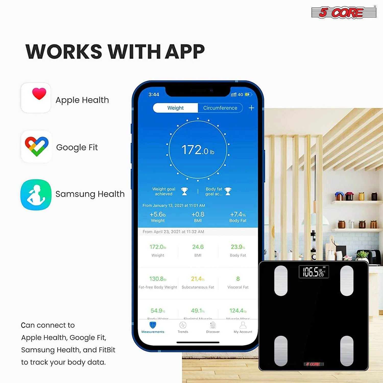 5 Core Scales for Body Weight Fat Bathroom Scale Smart Digital Bluetooth Weighing BMI bascula digital de peso y grasa corporal 400 lbs - BBS VL B BLK - Image 6