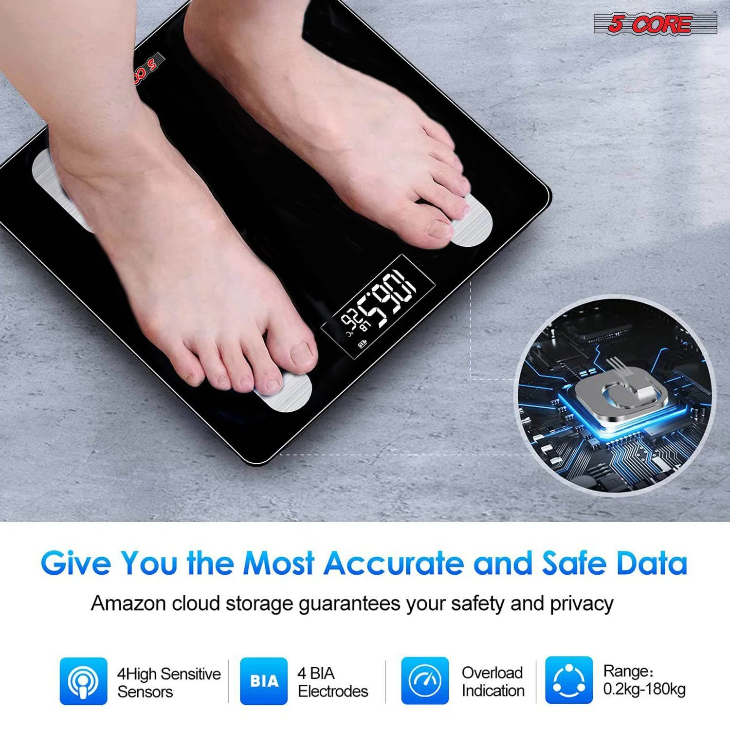 5 Core Scales for Body Weight Fat Bathroom Scale Smart Digital Bluetooth Weighing BMI bascula digital de peso y grasa corporal 400 lbs - BBS VL B BLK - Image 8