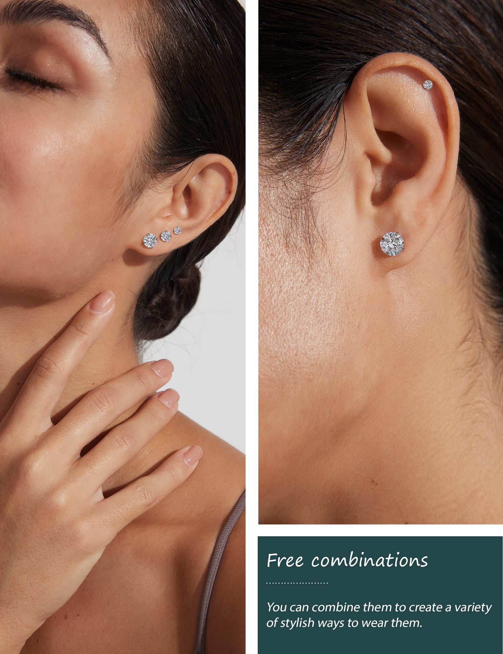 5 Pairs Stud Earrings Set, Hypoallergenic Cubic Zirconia 316L Earrings Stainless Steel CZ Earrings 3-8mm (Steel color) - Image 5