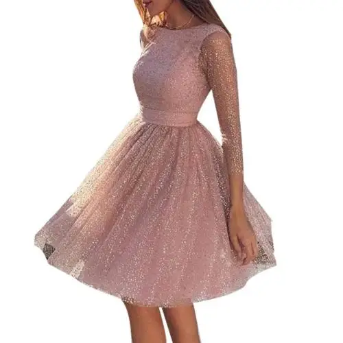 50% Hot Sales Evening Party Sexy Women See-through Sequins 3/4 Sleeve Backless Dress Gown - Image 8