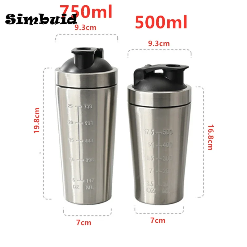 500ML/750ML Stainless Steel Protein Powder Shaker Bottle with Steel Ball and Scale Leak Proof Gym Fitness Sport Whey Shakes Cup - Image 12