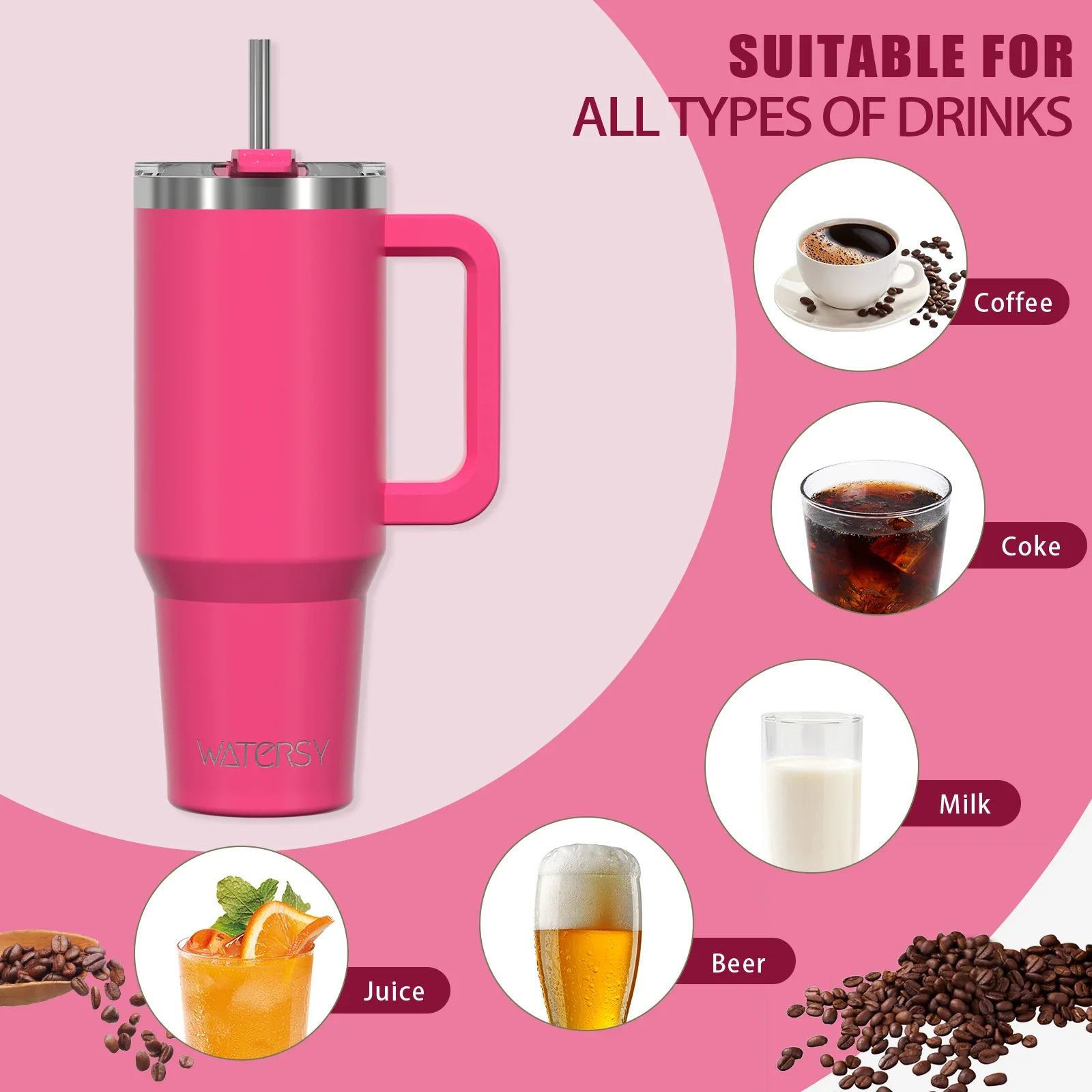 591ml Stainless Steel Insulated Cup 20oz Tumbler with Handle and Straw Keep Cold and Hot Thermal Mug Portable Car Travel Mug - Image 5