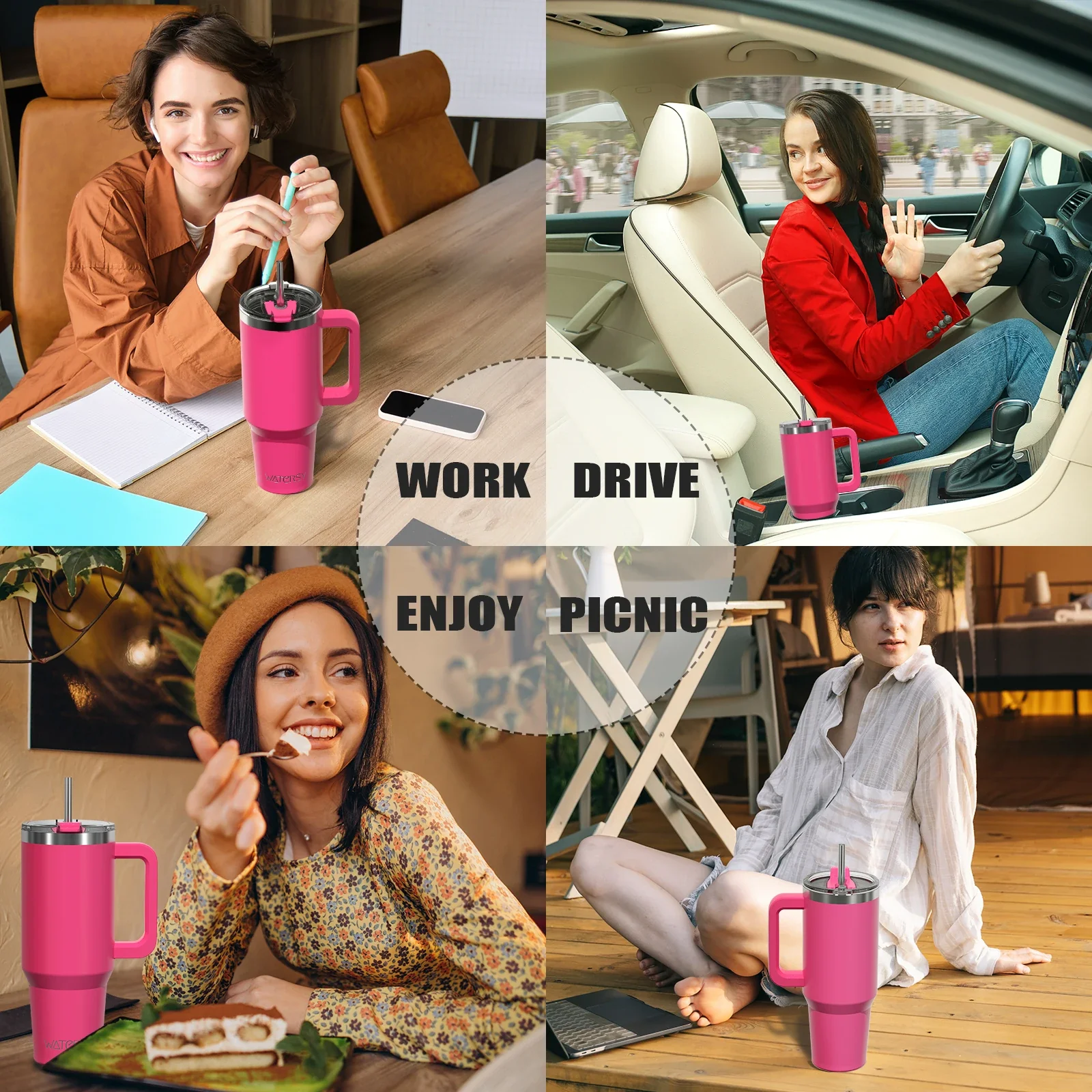 591ml Stainless Steel Insulated Cup 20oz Tumbler with Handle and Straw Keep Cold and Hot Thermal Mug Portable Car Travel Mug - Image 6