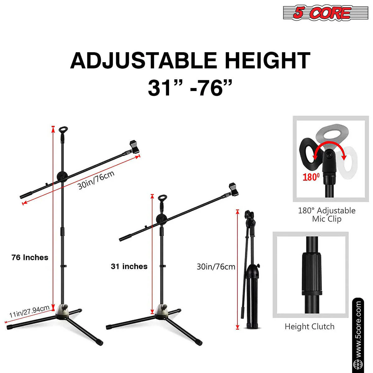 5Core Tripod Mic Stand Heavy Duty Adjustable Floor Microphone Boom Arm Pedestal Para Microfono - MS DBL - Image 3