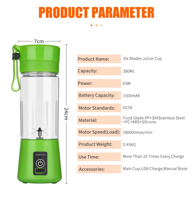 6 Blades Portable Juicer Cup Juicer Fruit Juice Cup Automatic Small Electric Juicer Smoothie Blender Ice CrushCup Food Processor - Image 6