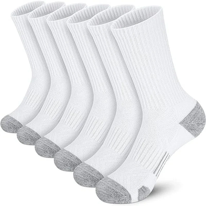 6 Pairs New Men Long Sport Socks Compression Socks Breathable Basketball Socks Cushion Running Socks White/Black Plus Size 38-46 - Image 7