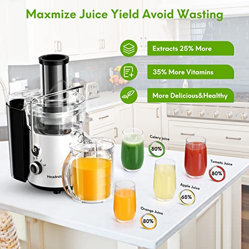 650W 3 Speeds Juicer Machines Vegetable and Fruit, Healnitor Centrifugal Juice Extractor with Wide 3” Feed Chute, Easy to Clean, BPA-Free Compact Centrifugal Juice Maker, White - Image 4