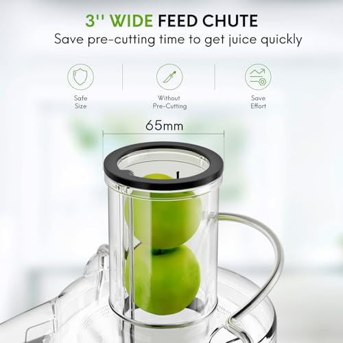 650W 3 Speeds Juicer Machines Vegetable and Fruit, Healnitor Centrifugal Juice Extractor with Wide 3” Feed Chute, Easy to Clean, BPA-Free Compact Centrifugal Juice Maker, White - Image 5