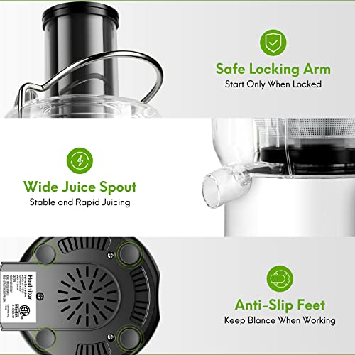 650W 3 Speeds Juicer Machines Vegetable and Fruit, Healnitor Centrifugal Juice Extractor with Wide 3” Feed Chute, Easy to Clean, BPA-Free Compact Centrifugal Juice Maker, White - Image 6