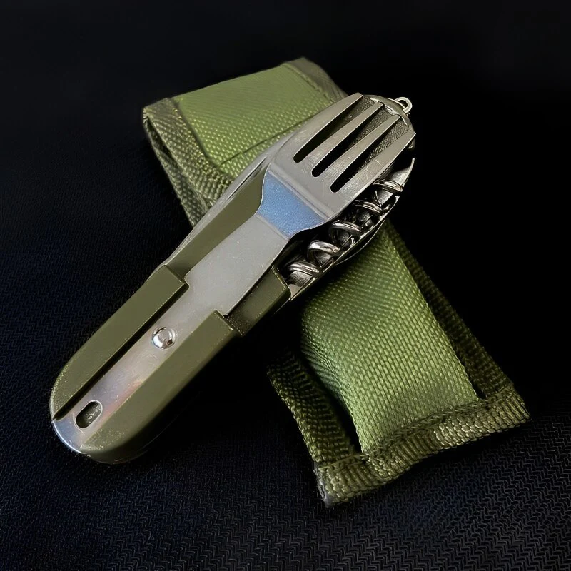 7 In 1 Multifunctional Outdoor Tableware Stainless Steel Foldable Fork Spoon Knife Picnic Camping Hiking Travelling Dinnerware - Image 2