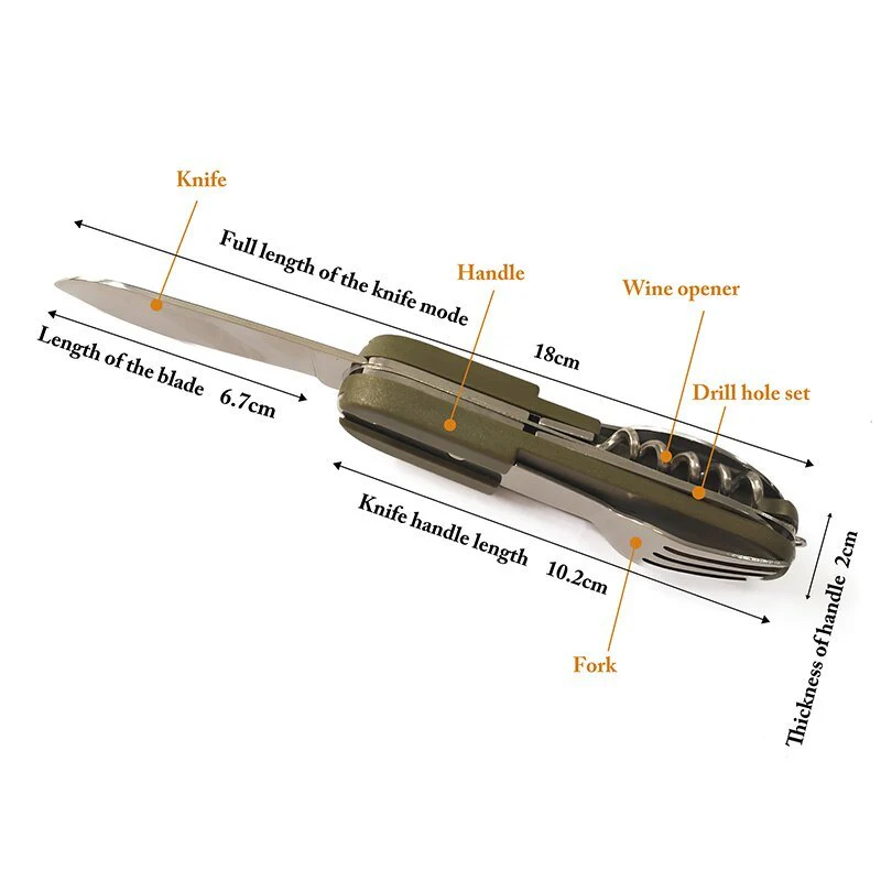 7 In 1 Multifunctional Outdoor Tableware Stainless Steel Foldable Fork Spoon Knife Picnic Camping Hiking Travelling Dinnerware - Image 3