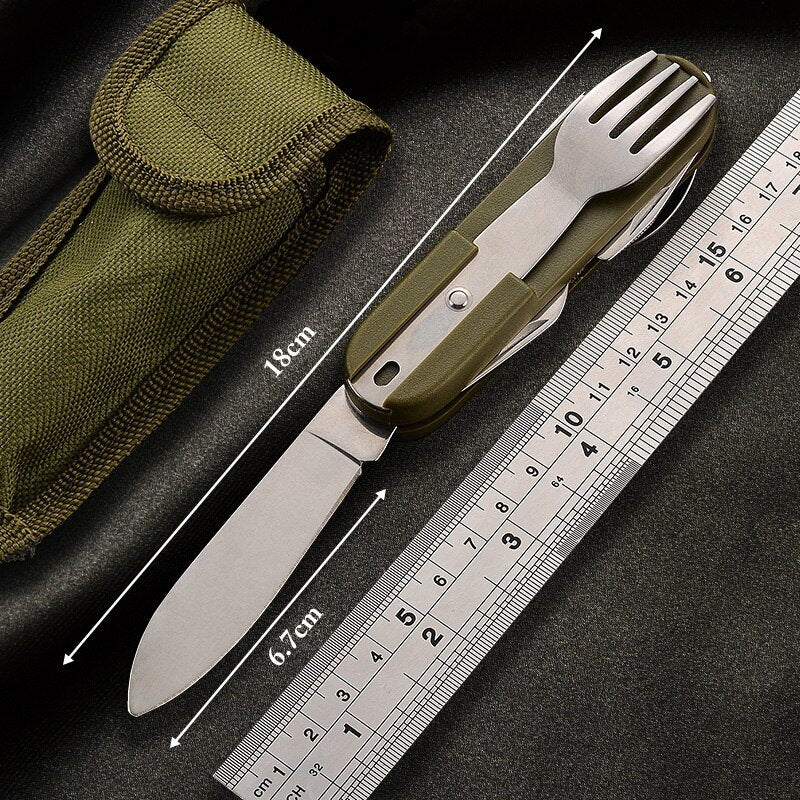 7 In 1 Multifunctional Outdoor Tableware Stainless Steel Foldable Fork Spoon Knife Picnic Camping Hiking Travelling Dinnerware - Image 4