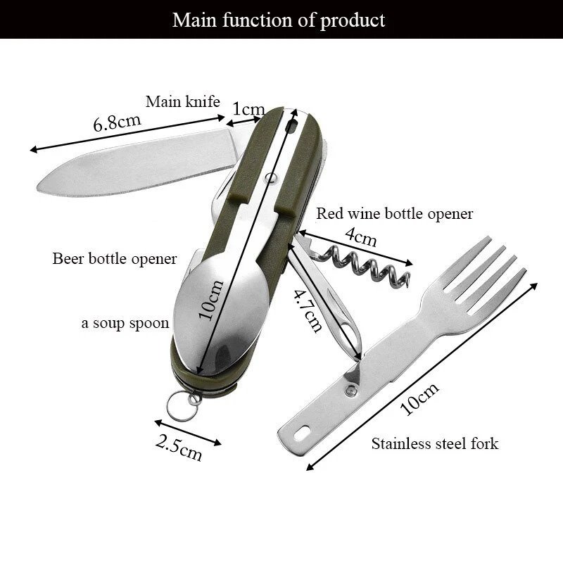 7 In 1 Multifunctional Outdoor Tableware Stainless Steel Foldable Fork Spoon Knife Picnic Camping Hiking Travelling Dinnerware - Image 5