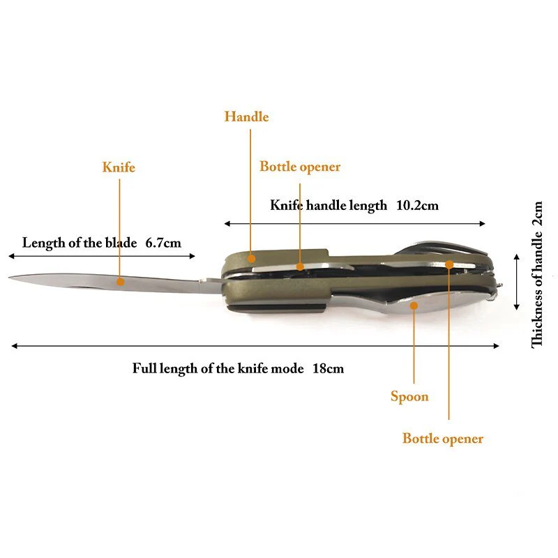 7 In 1 Multifunctional Outdoor Tableware Stainless Steel Foldable Fork Spoon Knife Picnic Camping Hiking Travelling Dinnerware - Image 7