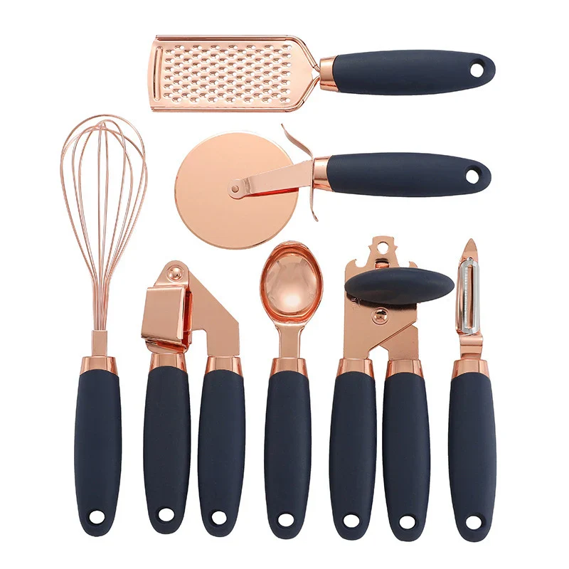 7PC Rose Gold Kitchen Gadget Set Can Opener Potato Cooking High-End Garlic Press Pizza Cutter Kitchenware Tools Accessories Sets - Image 10