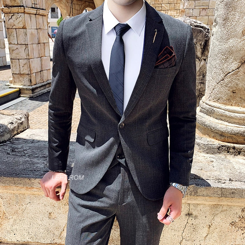 7XL Blazer Vest Pants High-end Brand Plaid Retro Business Suit Groom Wedding Party Slim Suit - Image 3