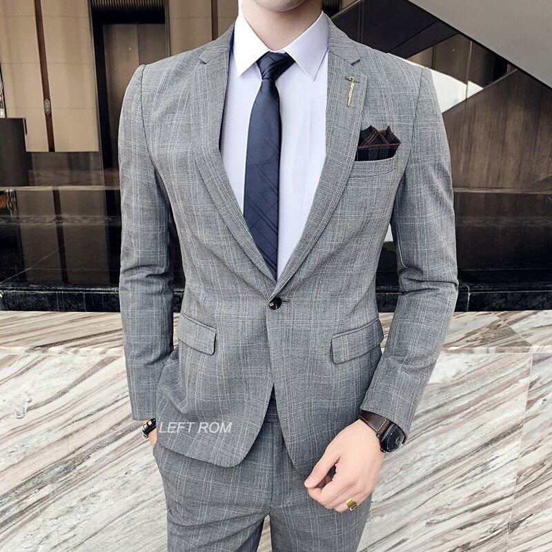 7XL Blazer Vest Pants High-end Brand Plaid Retro Business Suit Groom Wedding Party Slim Suit - Image 4
