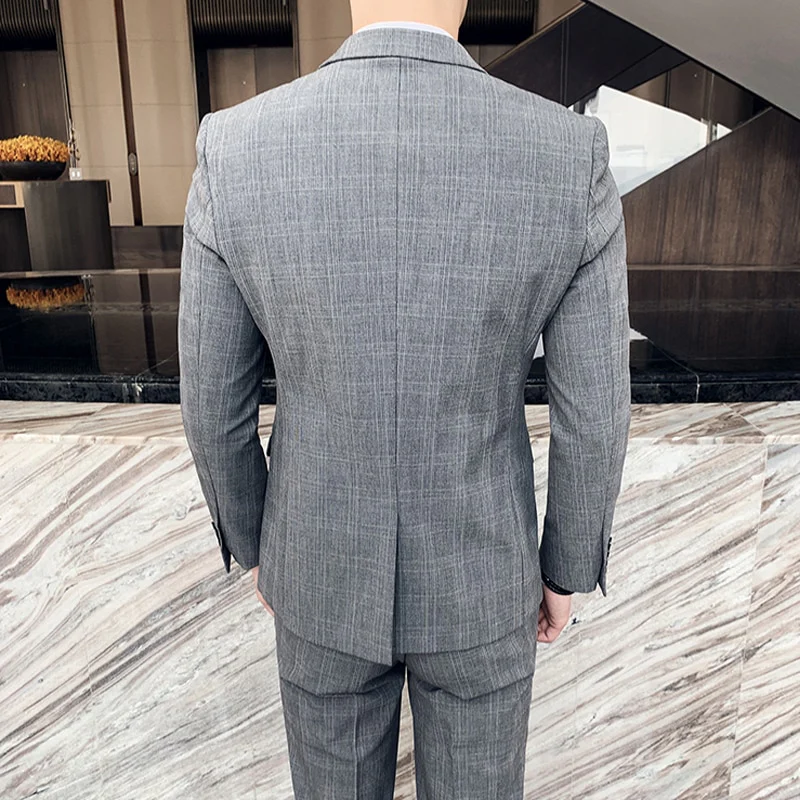 7XL Blazer Vest Pants High-end Brand Plaid Retro Business Suit Groom Wedding Party Slim Suit - Image 6