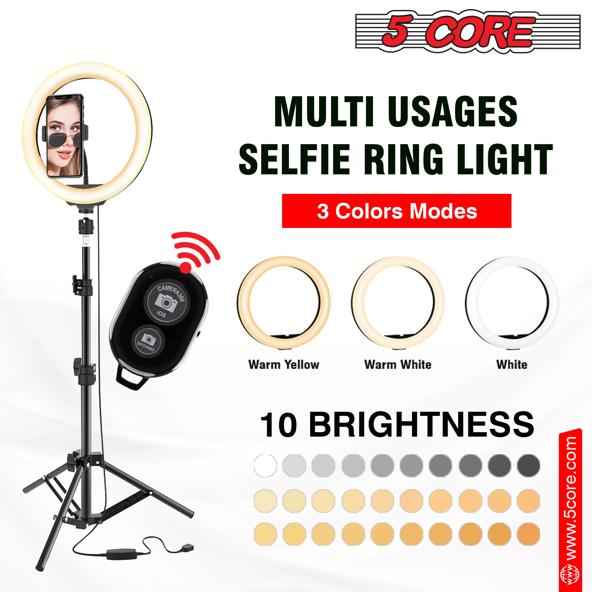8" / 10" LED TIK Tok Ring Light with Tripod Stand Phone Holder Ringlight Stand for Makeup Tiktok Live Zoom Halo Light 5 Core RL8/ RL10 - Image 2