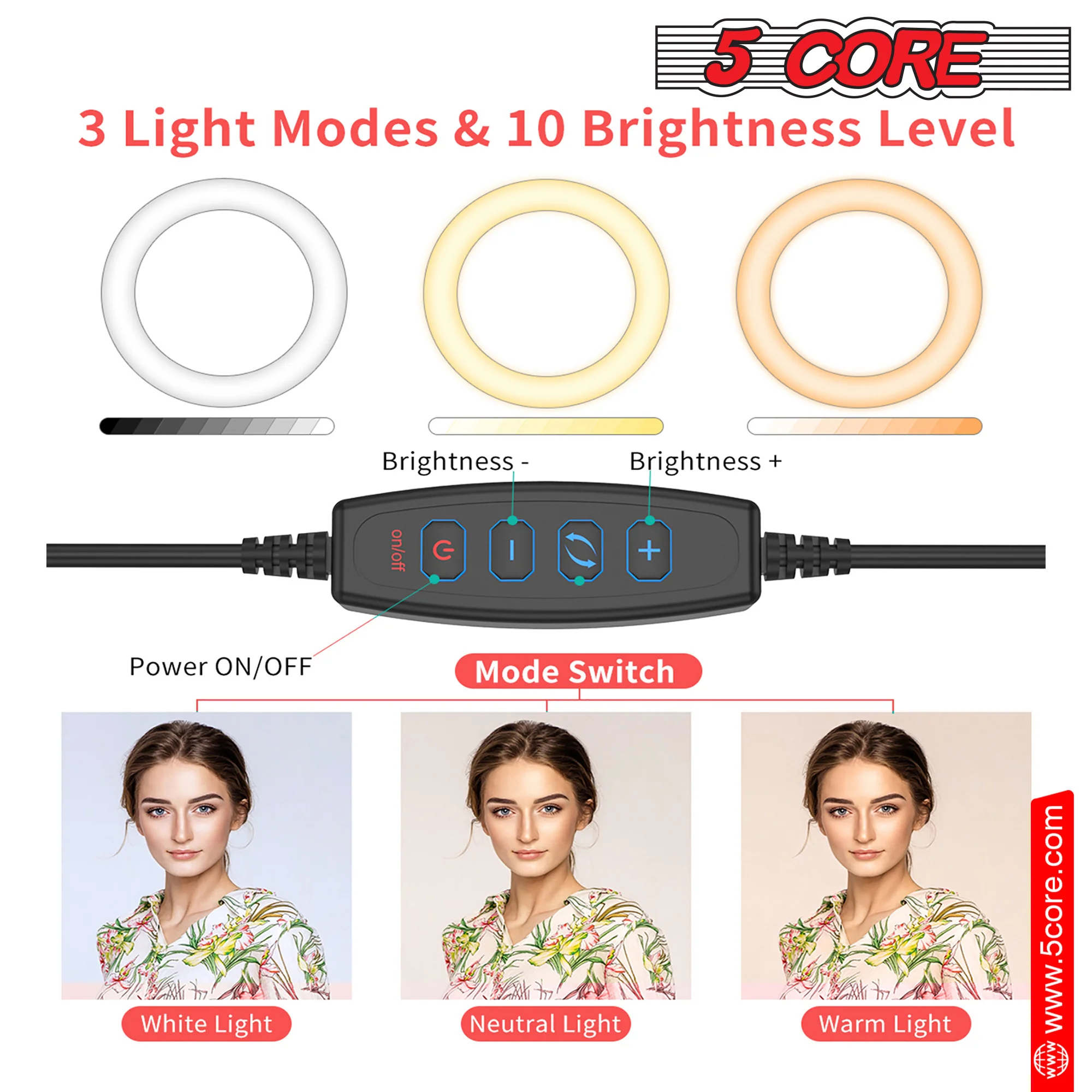 8" / 10" LED TIK Tok Ring Light with Tripod Stand Phone Holder Ringlight Stand for Makeup Tiktok Live Zoom Halo Light 5 Core RL8/ RL10 - Image 3
