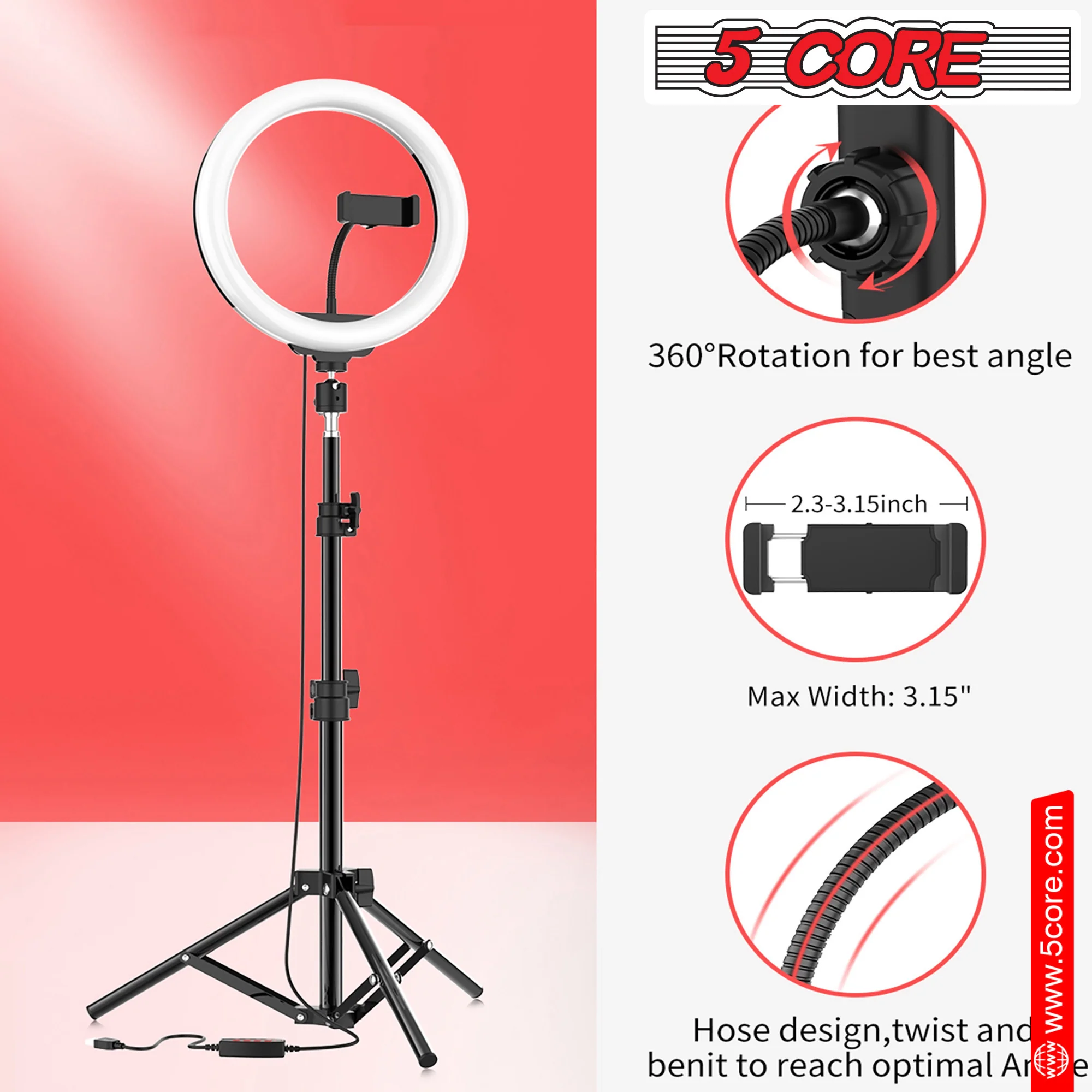 8" / 10" LED TIK Tok Ring Light with Tripod Stand Phone Holder Ringlight Stand for Makeup Tiktok Live Zoom Halo Light 5 Core RL8/ RL10 - Image 4