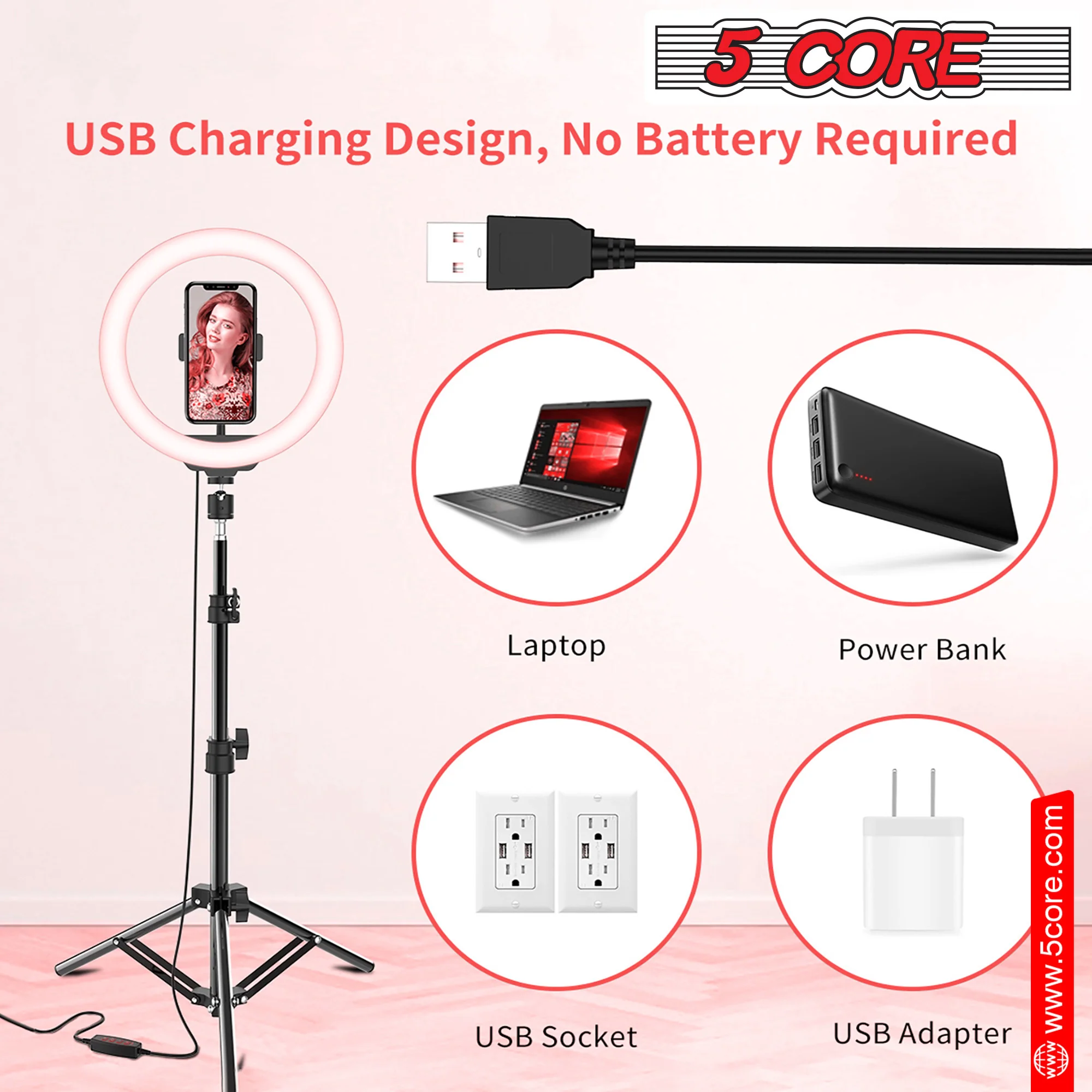 8" / 10" LED TIK Tok Ring Light with Tripod Stand Phone Holder Ringlight Stand for Makeup Tiktok Live Zoom Halo Light 5 Core RL8/ RL10 - Image 6