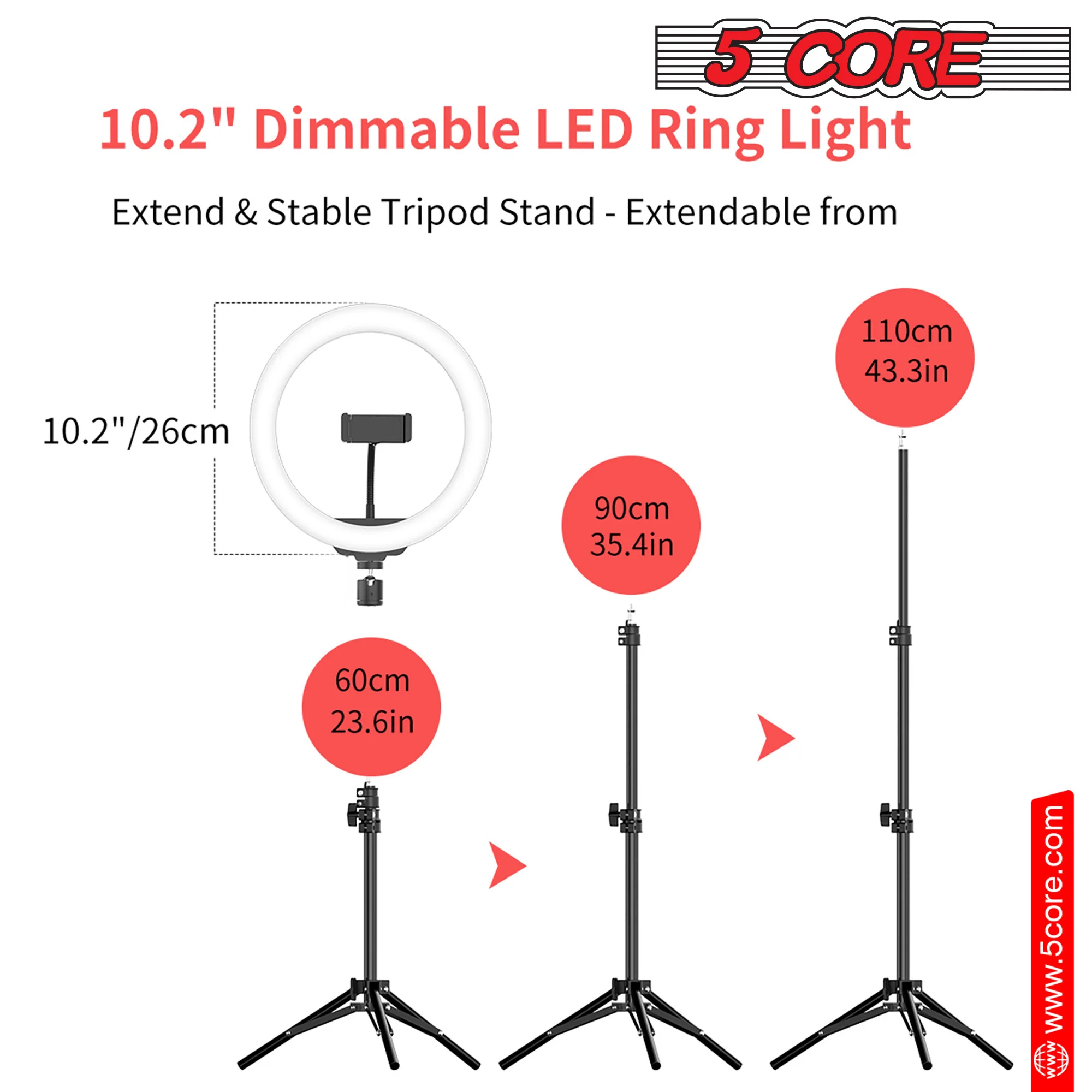 8" / 10" LED TIK Tok Ring Light with Tripod Stand Phone Holder Ringlight Stand for Makeup Tiktok Live Zoom Halo Light 5 Core RL8/ RL10 - Image 8