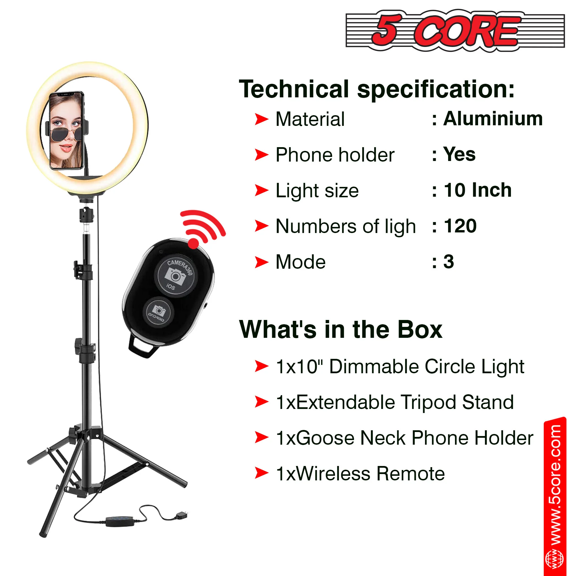 8" / 10" LED TIK Tok Ring Light with Tripod Stand Phone Holder Ringlight Stand for Makeup Tiktok Live Zoom Halo Light 5 Core RL8/ RL10 - Image 9
