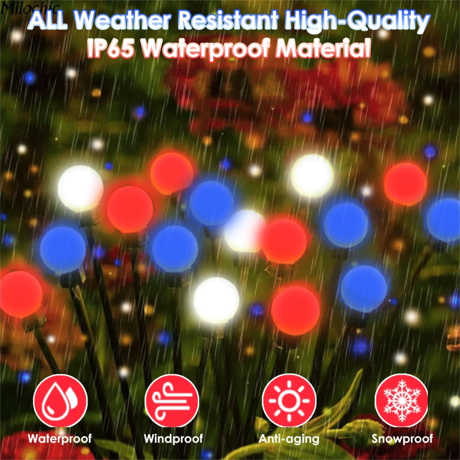 8-Pack Solar Garden Lights,48 LED Firefly Solar Lights for Outside, 4th of July Decorations Waterproof Swaying Solar Powered Yard Lights for Independence Day Path Garden Yard Decor(Red White and Blue) - Image 2