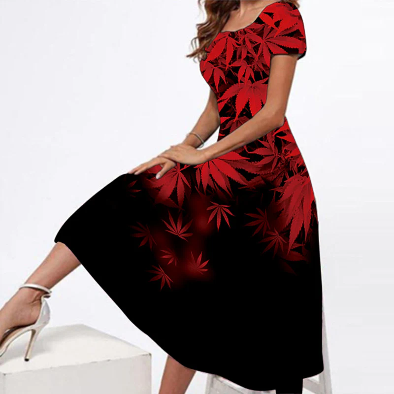 8131-4 Summer Fashion Short Sleeve Dress Maxi Floral Print Casual Elegant Dresses - Image 3