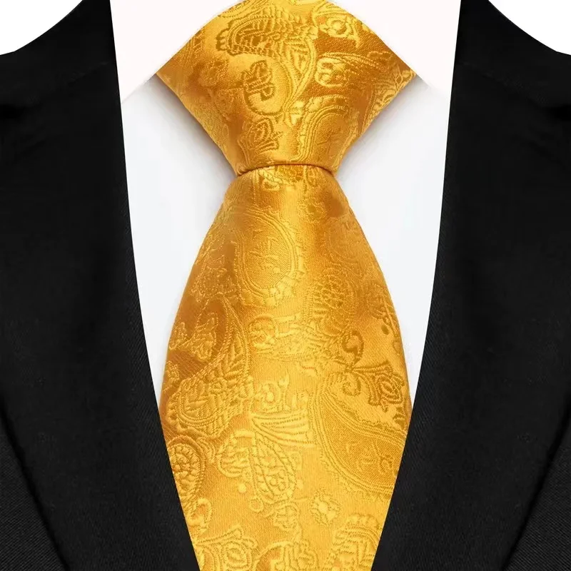 8cm Width Yellow Color Neck Ties For Men Paisley Dots Necktie Handmade Business Formal Tie Suit Accessories Tuxedo Cravat - Image 12