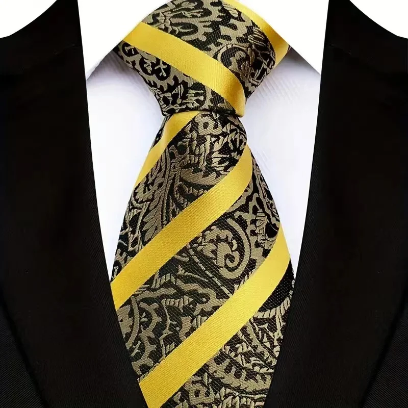 8cm Width Yellow Color Neck Ties For Men Paisley Dots Necktie Handmade Business Formal Tie Suit Accessories Tuxedo Cravat - Image 15