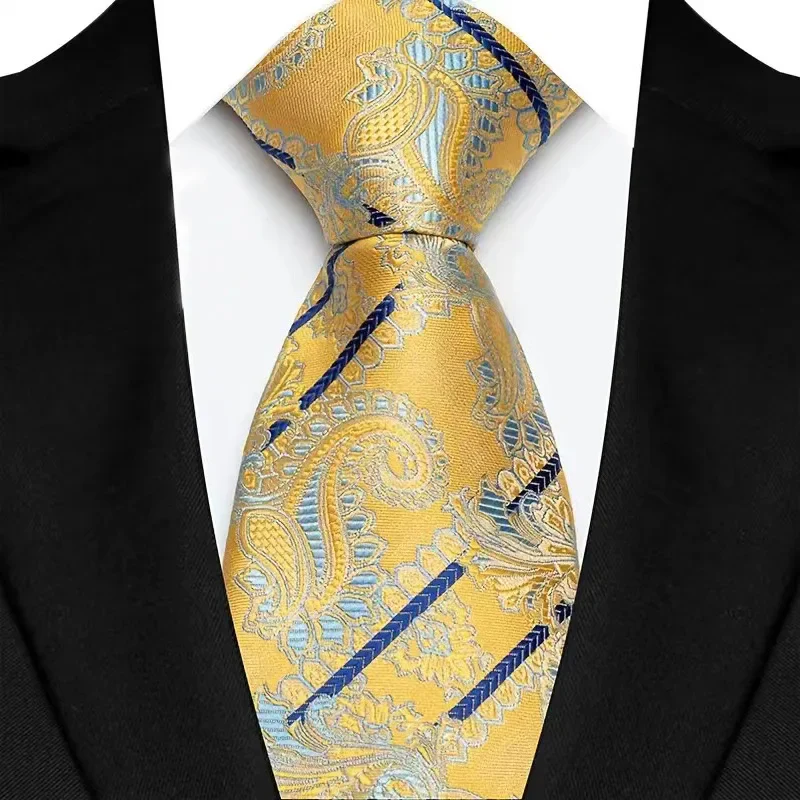 8cm Width Yellow Color Neck Ties For Men Paisley Dots Necktie Handmade Business Formal Tie Suit Accessories Tuxedo Cravat - Image 4