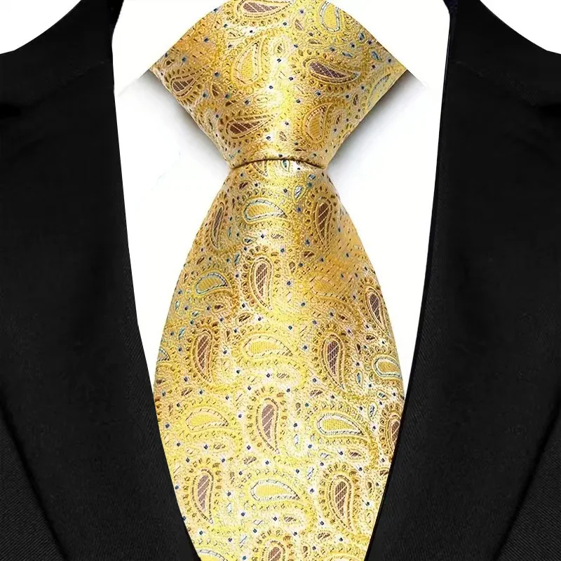 8cm Width Yellow Color Neck Ties For Men Paisley Dots Necktie Handmade Business Formal Tie Suit Accessories Tuxedo Cravat - Image 9