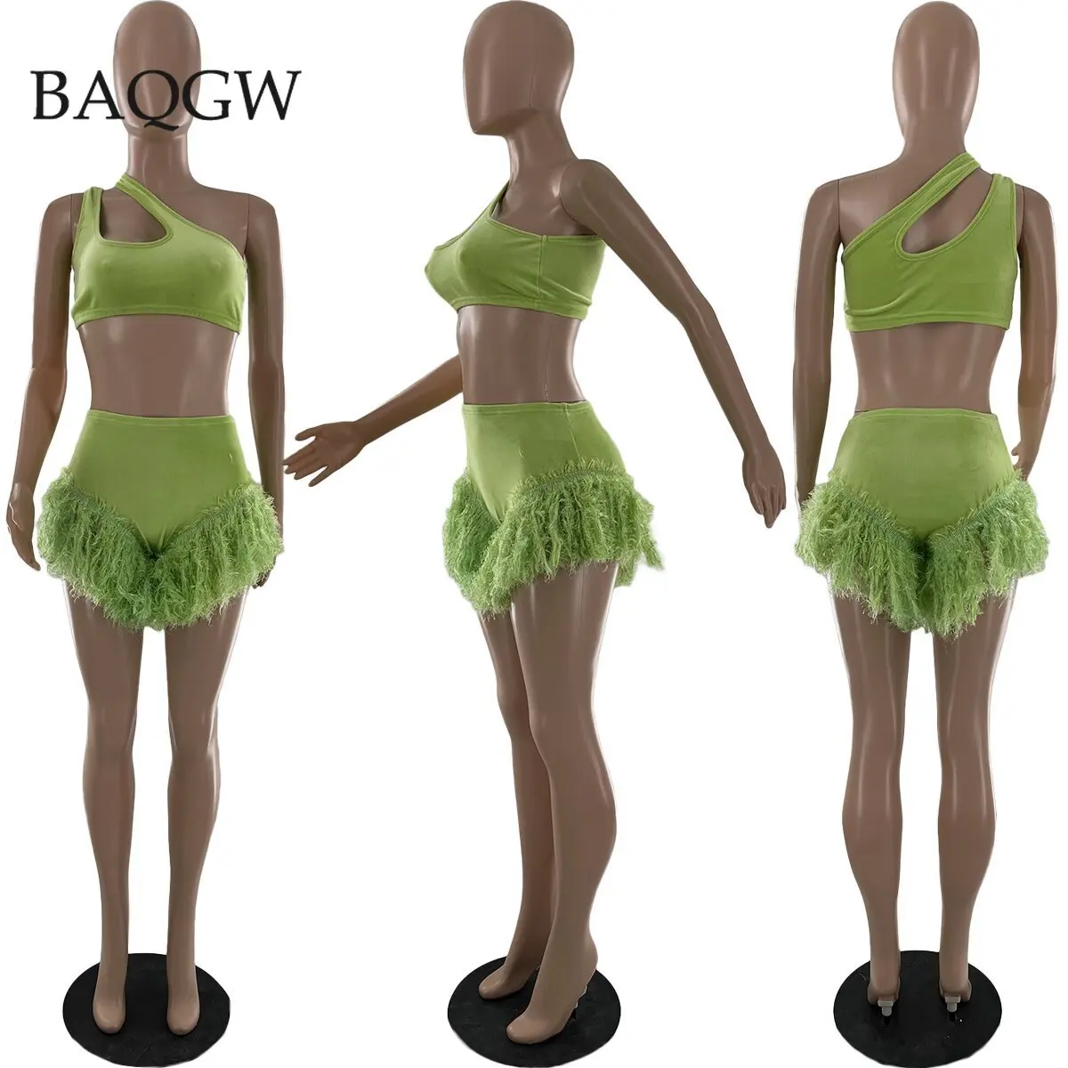 9 Colors Feather Fringe Patchwork Shorts and Crop Top Two Piece Set Summer Streetwear Women Sexy Bodycon Tracksuit Party Outfits - Image 6