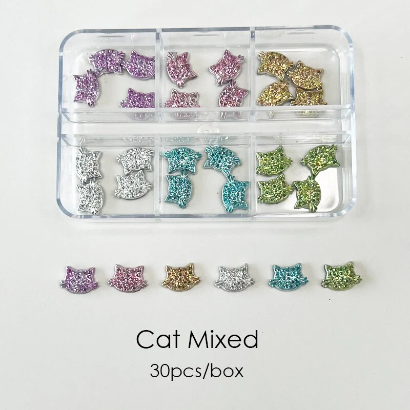 A Box Popular Mixed 3d Nails Art Butterflies Bear Cats Charms DIY Manicure Decorations Accessories Supplies - Image 3