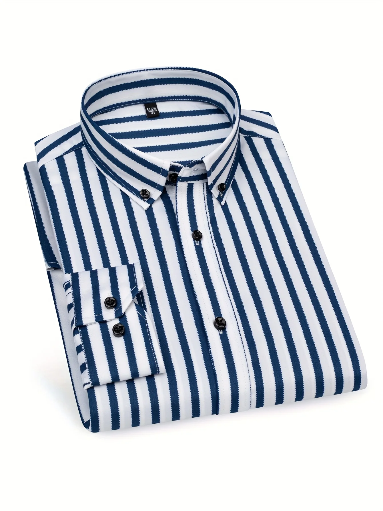 A Classic Regular-Fit Men'S Dress Shirt with Wide Vertical Stripes. - Image 5