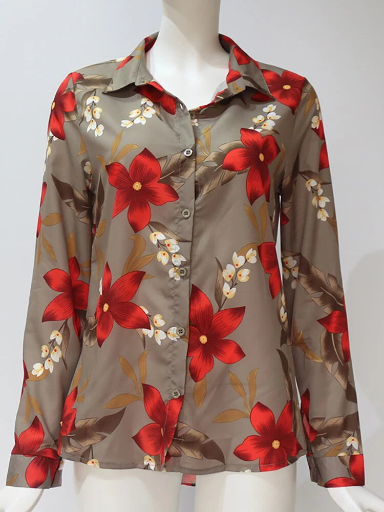 Aachoae Womens Tops and Blouses 2022 Summer Floral Print Blouse Long Sleeve Turn Down Collar Office Shirt Blusas Mujer - Image 6
