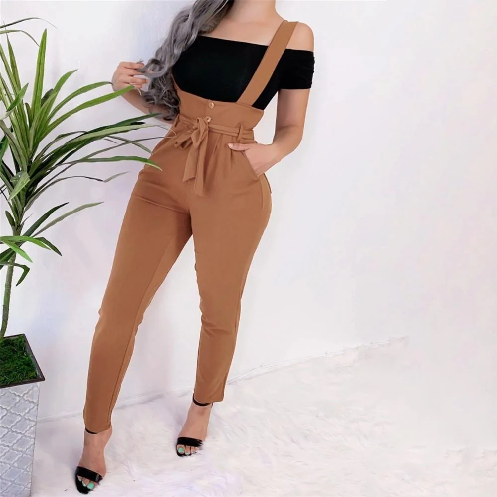 Adjustable Sexy Overalls Jumpsuit Women Suspender Trousers Pure Color Shoulder Straps Overalls - Image 10