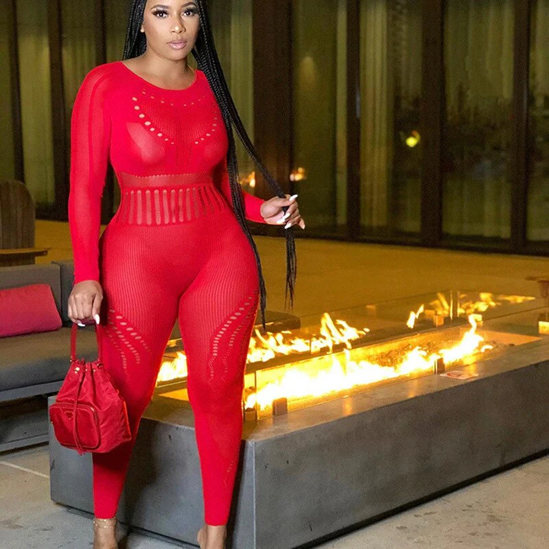Sexy Adogirl Hollow Out Knitted Mesh Jumpsuits Women Sexy See Through Long Sleeve Overalls - Image 11